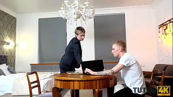 Tutor4K Saggy Snatch Is Filled With Students Hard Cock Making Teacher Cum