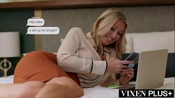 Her Husband Thinks Shes Still At The Office But Holly Is Really Working In A Hotel Room With Two Huge Cocks