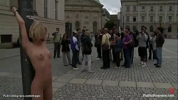 Blonde European Hottie Paris Pink Is Gagged And Bound To Metal Pole In Public For Onlookers Then In Stairs Fucked By Big Cock Master Tommy