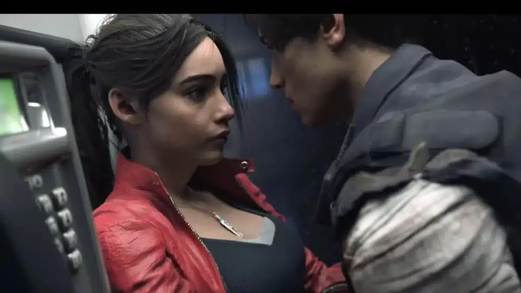 Claire Redfield And Leon In A Phone Booth 1