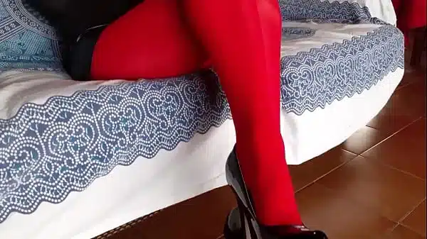 Laura On Hee Step Sister On Sexy Lingerie And High Heels Shoed Sitted On A Sofa