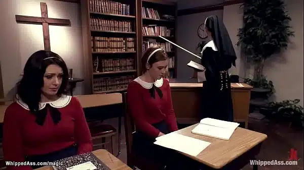 Lesbian Domme Nun Felony Brought In Basement Two Sexy Students Jodi Taylor And Sarah Shevon And In Bondage Whipped And Fucked Them With Strap On Cock